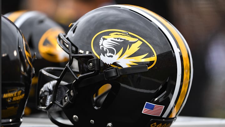 Sep 21, 2019; Columbia, MO, USA; A detail view of a Missouri Tigers helmet during the second half of the game against the South Carolina Gamecocks at Memorial Stadium/Faurot Field. Mandatory Credit: Denny Medley-Imagn Images