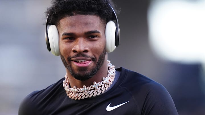 Nov 16, 2024; Boulder, Colorado, USA; Colorado Buffaloes quarterback Shedeur Sanders (2) before the game against the Utah Utes at Folsom Field. Mandatory Credit: Ron Chenoy-Imagn Images Nov 16, 2024; Boulder, Colorado, USA; Colorado Buffaloes quarterback Shedeur Sanders (2) before the game against the Utah Utes at Folsom Field. Mandatory Credit: Ron Chenoy-Imagn Images