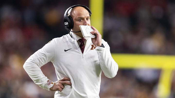 Dec 26, 2025; Phoenix, AZ, USA; Minnesota Golden Gophers head coach P.J. Fleck against the New Mexico Lobos during the Rate Bowl at Chase Field. Mandatory Credit: Mark J. Rebilas-Imagn Images Dec 26, 2025; Phoenix, AZ, USA; Minnesota Golden Gophers head coach P.J. Fleck against the New Mexico Lobos during the Rate Bowl at Chase Field. Mandatory Credit: Mark J. Rebilas-Imagn Images
