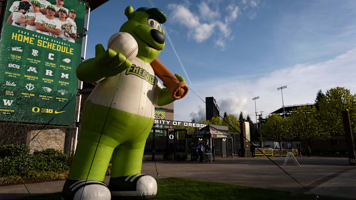 A giant inflatable Sluggo stands watch over the entrance to PK Park during the Eugene Emeralds home opener Wednesday, April 9, 2025, in Eugene, Ore. A giant inflatable Sluggo stands watch over the entrance to PK Park during the Eugene Emeralds home opener Wednesday, April 9, 2025, in Eugene, Ore.