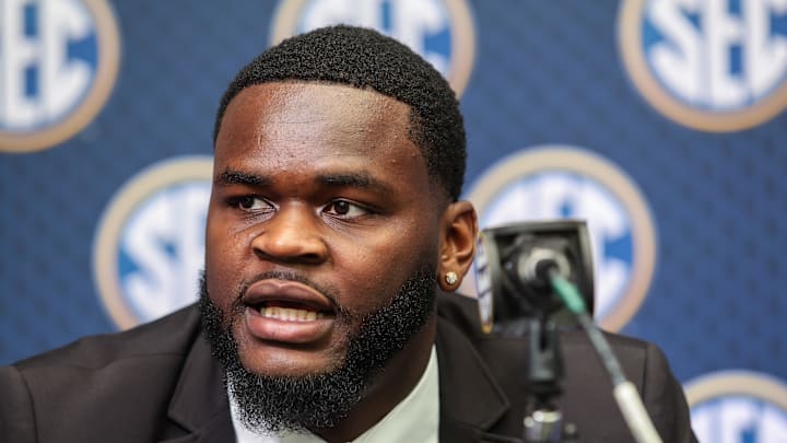 Jul 16, 2025; Atlanta, GA, USA; Florida State Gators defensive lineman Caleb Banks answers questions from the media during the SEC Media Days at Omni Atlanta Hotel. Mandatory Credit: Jordan Godfree-Imagn Images