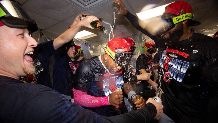 Sep 24, 2026; Boston, Massachusetts, USA; Cleveland Guardians left fielder Angel Martinez (1) celebrates after clinching a playoff berth at Fenway Park after a game against the Boston Red Sox. Mandatory Credit: Paul Rutherford-Imagn Images Sep 24, 2026; Boston, Massachusetts, USA; Cleveland Guardians left fielder Angel Martinez (1) celebrates after clinching a playoff berth at Fenway Park after a game against the Boston Red Sox. Mandatory Credit: Paul Rutherford-Imagn Images