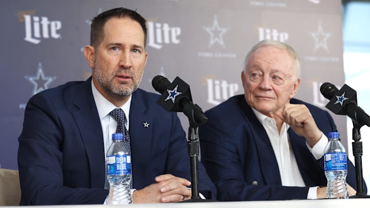 Dallas Cowboys Head Coach Brian Schottenheimer and owner Jerry Jones speak to the media.