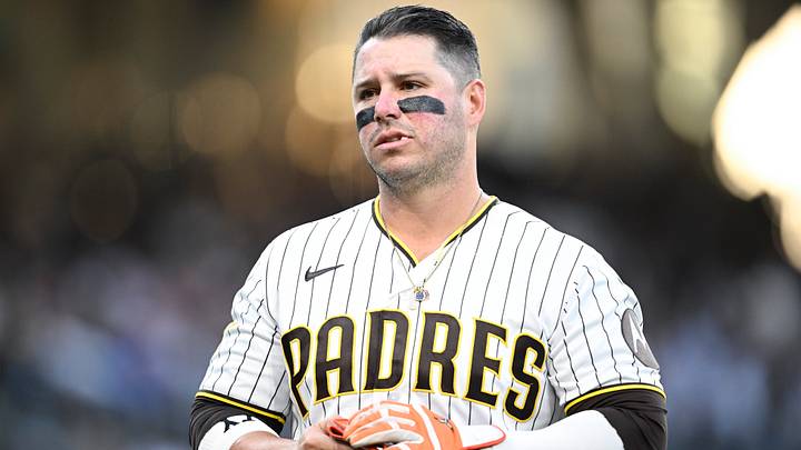 Aug 11, 2026; San Diego, California, USA; San Diego Padres first baseman Ty France (25) waits on the field after fouling out during the first inning against the Milwaukee Brewers at Petco Park. Mandatory Credit: Denis Poroy-Imagn Images Aug 11, 2026; San Diego, California, USA; San Diego Padres first baseman Ty France (25) waits on the field after fouling out during the first inning against the Milwaukee Brewers at Petco Park. Mandatory Credit: Denis Poroy-Imagn Images