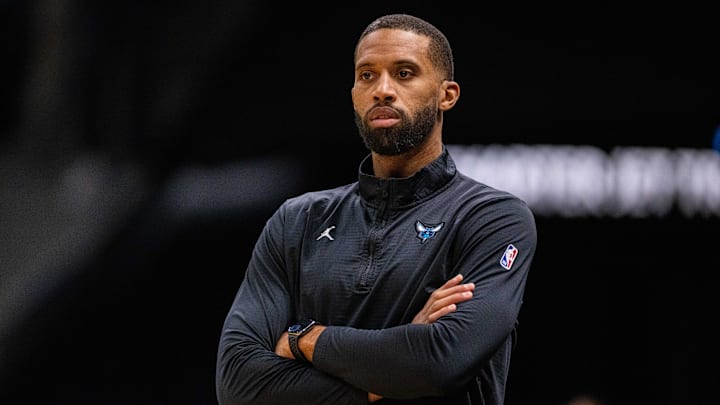 Jan 24, 2025; Charlotte, North Carolina, USA; Charlotte Hornets head coach Charles Lee during the third quarter against the Portland Trail Blazers at Spectrum Center. Mandatory Credit: Scott Kinser-Imagn Images