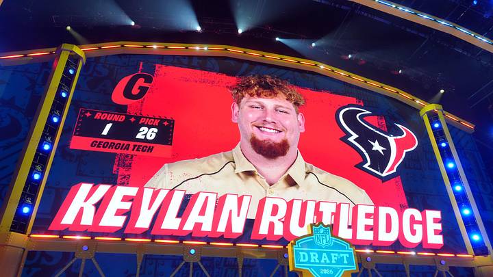 Apr 23, 2026; Pittsburgh, PA, USA; Georgia Tech Yellow Jackets offensive guard Keylan Rutledge is selected by the Houston Texans as the number 26 pick during the 2026 NFL Draft at Acrisure Stadium. Mandatory Credit: Kirby Lee-Imagn Images
