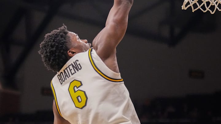 Nov 8, 2024; Columbia, Missouri, USA; Missouri Tigers guard Annor Boateng (6) shoots a layup against the Howard Bison during the first half at Mizzou Arena. Mandatory Credit: Denny Medley-Imagn Images