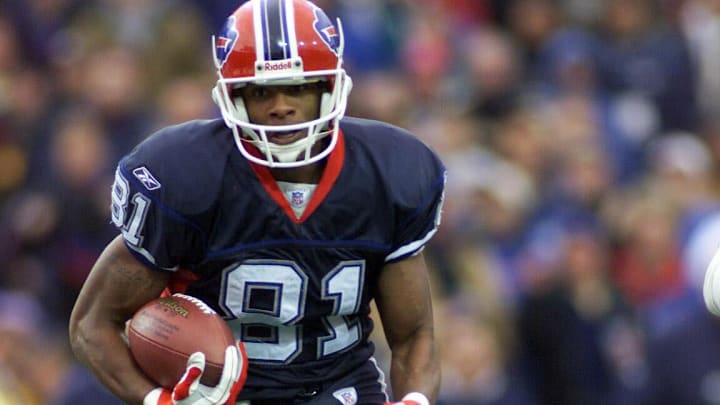 Nov 3, 2002; Orchard Park, NY, USA; FILE PHOTO; Buffalo Bills receiver Peerless Price (81) in action against the New England Patriots at Ralph Wilson Stadium. The Patriots defeated the Bills 38-7. Mandatory Credit: MPS-Imagn Images Nov 3, 2002; Orchard Park, NY, USA; FILE PHOTO; Buffalo Bills receiver Peerless Price (81) in action against the New England Patriots at Ralph Wilson Stadium. The Patriots defeated the Bills 38-7. Mandatory Credit: MPS-Imagn Images