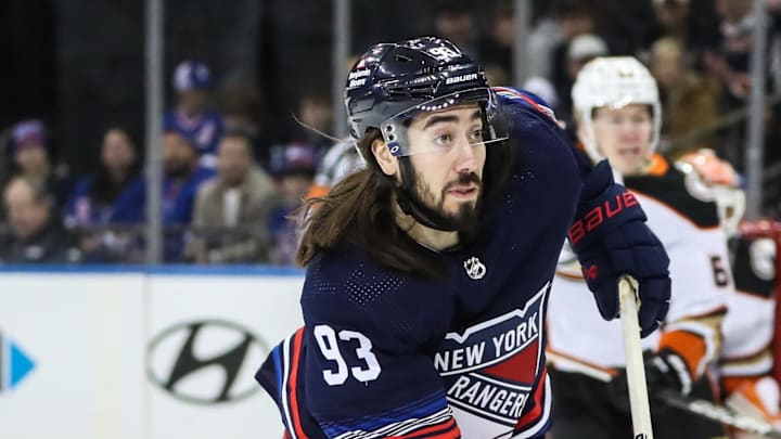 Dec 15, 2023; New York, New York, USA;  New York Rangers center Mika Zibanejad (93) at Madison