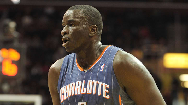 Jan 3, 2012; Cleveland, OH, USA; Charlotte Bobcats center DeSagana Diop (7) against the Cleveland Cavaliers at Quicken Loans Arena. Mandatory Credit: David Richard-Imagn Images