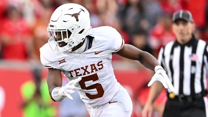 Texas Longhorns defensive back Malik Muhammad (5) in action during the fourth quarter against the Houston Cougars at TDECU Stadium.