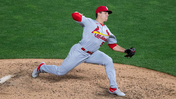 Jul 29, 2020; Minneapolis, Minnesota, USA; St Louis Cardinals relief pitcher Ryan Helsley (56) pitches in the seventh inning against Minnesota Twins at Target Field. Mandatory Credit: Brad Rempel-Imagn Images Jul 29, 2020; Minneapolis, Minnesota, USA; St Louis Cardinals relief pitcher Ryan Helsley (56) pitches in the seventh inning against Minnesota Twins at Target Field. Mandatory Credit: Brad Rempel-Imagn Images