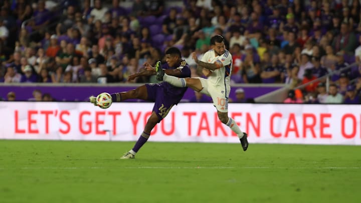May 4, 2024; Orlando, Florida, USA; Orlando City midfielder Wilder Cartagena (16) plays the ball