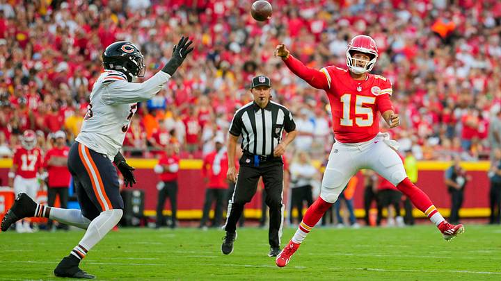 Kansas City Chiefs quarterback Patrick Mahomes and Chicago Bears defensive end Dayo Odeyingbo. Kansas City Chiefs quarterback Patrick Mahomes and Chicago Bears defensive end Dayo Odeyingbo.