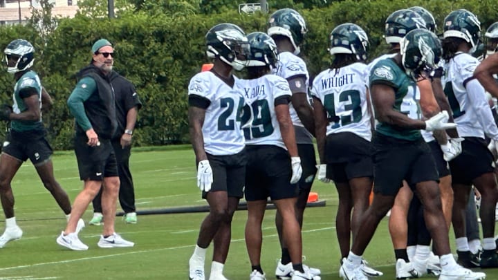 Eagles S Andrew Mukuba (No. 24) at rookie camp.