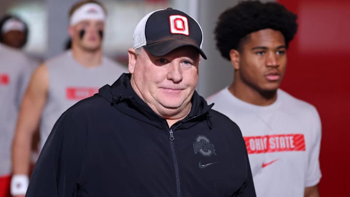 Jan 20, 2025; Atlanta, GA, USA; Ohio State Buckeyes offensive coordinator Chip Kelly before the CFP National Championship college football game at Mercedes-Benz Stadium. Mandatory Credit: Mark J. Rebilas-Imagn Images Jan 20, 2025; Atlanta, GA, USA; Ohio State Buckeyes offensive coordinator Chip Kelly before the CFP National Championship college football game at Mercedes-Benz Stadium. Mandatory Credit: Mark J. Rebilas-Imagn Images