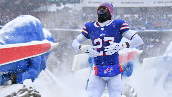Buffalo Bills cornerback Tre'Davious White (27) enters the field before the game against the Cincinnati Bengals at Highmark Stadium.