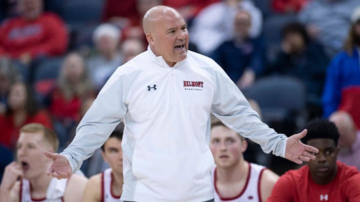 Belmont Head Coach Casey Alexander pleads his case to a referee during their semifinal game against Morehead State of the 2022 Ohio Valley Conference Men's Basketball Championship at Ford Center in Evansville, Ind., March 4, 2022. Morehead State beat Belmont 53-51 to advance to Saturday night's championship matchup with Murray State. Belmont Head Coach Casey Alexander pleads his case to a referee during their semifinal game against Morehead State of the 2022 Ohio Valley Conference Men's Basketball Championship at Ford Center in Evansville, Ind., March 4, 2022. Morehead State beat Belmont 53-51 to advance to Saturday night's championship matchup with Murray State.