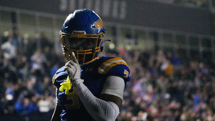 Westview's Miles Brown (3) celebrates after coming down with his third touchdown of the game during a TSSAA Football Playoff match between Melrose versus Westview in Martin, Tenn., on Friday, Nov. 21, 2025.