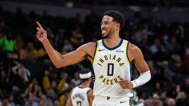 Oct 16, 2026; Indianapolis, Indiana, USA; Indiana Pacers guard Tyrese Haliburton (0) celebrates a made shot in the first half against the Milwaukee Bucks at Gainbridge Fieldhouse. Mandatory Credit: Trevor Ruszkowski-Imagn Images Oct 16, 2026; Indianapolis, Indiana, USA; Indiana Pacers guard Tyrese Haliburton (0) celebrates a made shot in the first half against the Milwaukee Bucks at Gainbridge Fieldhouse. Mandatory Credit: Trevor Ruszkowski-Imagn Images