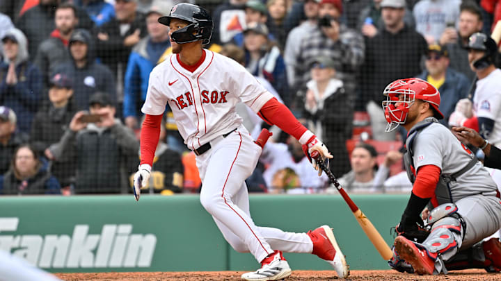 Apr 6, 2025; Boston, Massachusetts, USA; Boston Red Sox center fielder Kristian Campbell (28) hits an RBI single during the ninth inning against the St. Louis Cardinals at Fenway Park. Mandatory Credit: Eric Canha-Imagn Images Apr 6, 2025; Boston, Massachusetts, USA; Boston Red Sox center fielder Kristian Campbell (28) hits an RBI single during the ninth inning against the St. Louis Cardinals at Fenway Park. Mandatory Credit: Eric Canha-Imagn Images