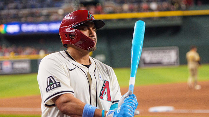 Jun 15, 2025; Phoenix, Arizona, USA; Arizona Diamondbacks infielder Josh Naylor (22) prepares to bat in the ninth inning against the San Diego Padres at Chase Field. Mandatory Credit: Allan Henry-Imagn Images