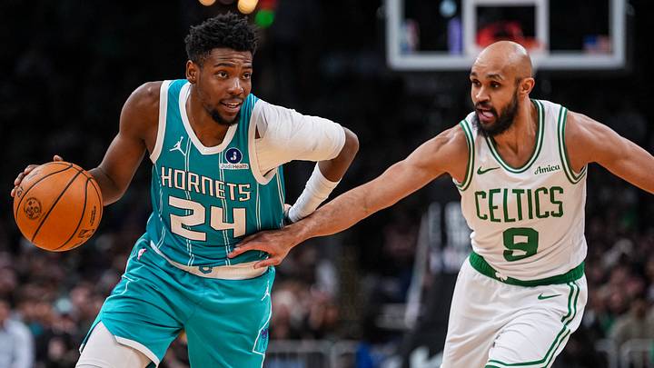 Apr 7, 2026; Boston, Massachusetts, USA; Charlotte Hornets forward Brandon Miller (24) drives the ball against Boston Celtics guard Derrick White (9) in the second half at TD Garden. Mandatory Credit: David Butler II-Imagn Images Apr 7, 2026; Boston, Massachusetts, USA; Charlotte Hornets forward Brandon Miller (24) drives the ball against Boston Celtics guard Derrick White (9) in the second half at TD Garden. Mandatory Credit: David Butler II-Imagn Images