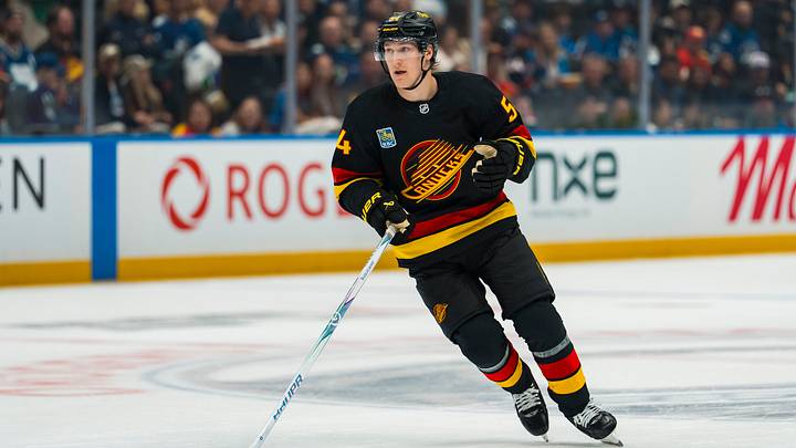 Oct 3, 2026; Vancouver, British Columbia, CAN; Vancouver Canucks forward Aatu Raty (54) skates against the Calgary Flames in the first period at Rogers Arena. Mandatory Credit: Bob Frid-Imagn Images Oct 3, 2026; Vancouver, British Columbia, CAN; Vancouver Canucks forward Aatu Raty (54) skates against the Calgary Flames in the first period at Rogers Arena. Mandatory Credit: Bob Frid-Imagn Images