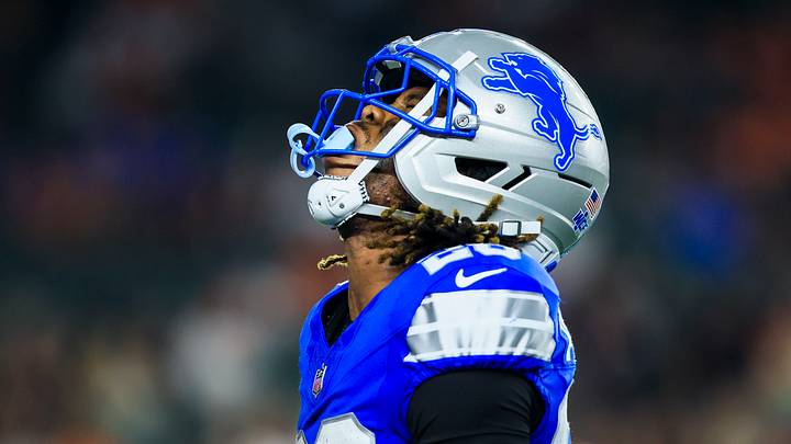 Detroit Lions cornerback Keith Abney II (28) reacts after a play