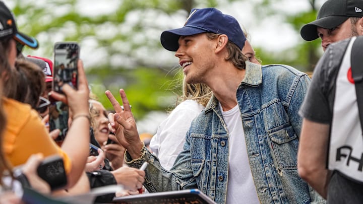 Actor and honorary starter Austin Butler walks the celebrity red carpet on Sunday, May 26, 2024, during the 108th running of the Indianapolis 500 at Indianapolis Motor Speedway.