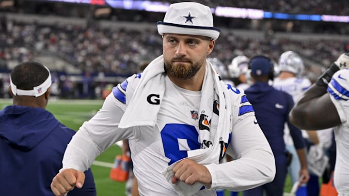Dallas Cowboys tight end Jake Ferguson during the game between the Dallas Cowboys and the Baltimore Ravens.