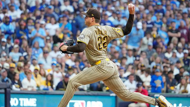 Oct 4, 2026; Milwaukee, Wisconsin, USA; San Diego Padres pitcher Mason Miller (22) throws a pitch during the eighth inning against the Milwaukee Brewers in game two of the NLDS for the 2026 MLB Playoffs at American Family Field. Mandatory Credit: Michael McLoone-Imagn Images Oct 4, 2026; Milwaukee, Wisconsin, USA; San Diego Padres pitcher Mason Miller (22) throws a pitch during the eighth inning against the Milwaukee Brewers in game two of the NLDS for the 2026 MLB Playoffs at American Family Field. Mandatory Credit: Michael McLoone-Imagn Images