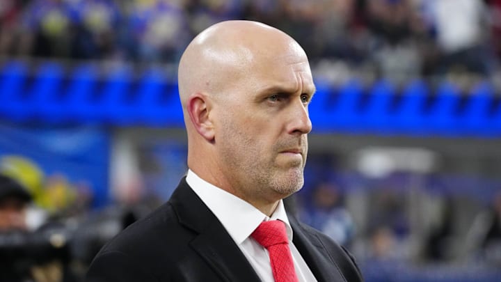 Dec 28, 2024; Inglewood, California, USA; Arizona Cardinals general manager Monti Ossenfort watches from the sidelines against the Los Angeles Rams at SoFi Stadium. Mandatory Credit: Kirby Lee-Imagn Images Dec 28, 2024; Inglewood, California, USA; Arizona Cardinals general manager Monti Ossenfort watches from the sidelines against the Los Angeles Rams at SoFi Stadium. Mandatory Credit: Kirby Lee-Imagn Images