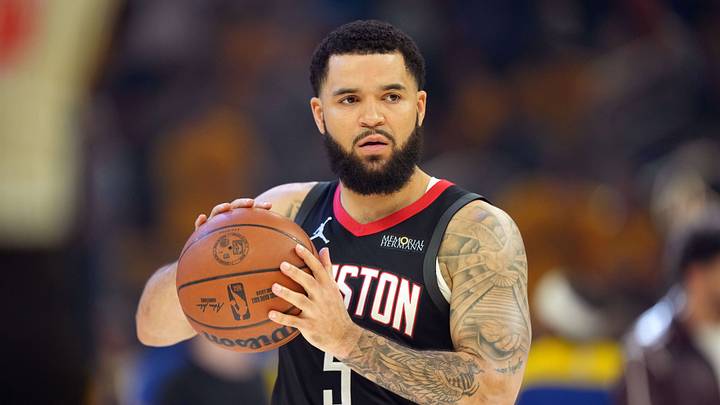 Apr 26, 2025; San Francisco, California, USA; Houston Rockets guard Fred VanVleet (5) before game three of first round for the 2024 NBA Playoffs against the Golden State Warriors at Chase Center. Mandatory Credit: Darren Yamashita-Imagn Images Apr 26, 2025; San Francisco, California, USA; Houston Rockets guard Fred VanVleet (5) before game three of first round for the 2024 NBA Playoffs against the Golden State Warriors at Chase Center. Mandatory Credit: Darren Yamashita-Imagn Images