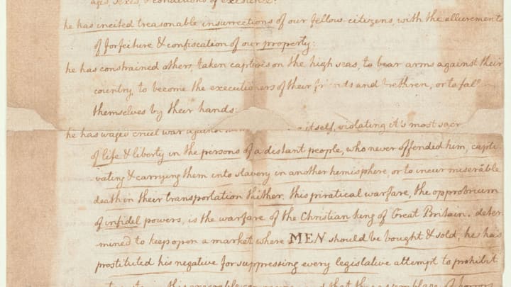 The New York Public Library’s copy of the original version of the Declaration of Independence, written in Jefferson's hand.