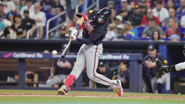 Sep 27, 2026; Miami, Florida, USA;  Atlanta Braves left fielder Mike Yastrzemski (18) swings the bat during the fourth inning against the Miami Marlins at loanDepot Park. Mandatory Credit: Jeff Klein-Imagn Images