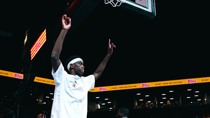 No. 1 high school basketball recruit AJ Dybantsa enters Barclay's Center in Brooklyn, NY while being introduced for the 2025 McDonald's All-American game.