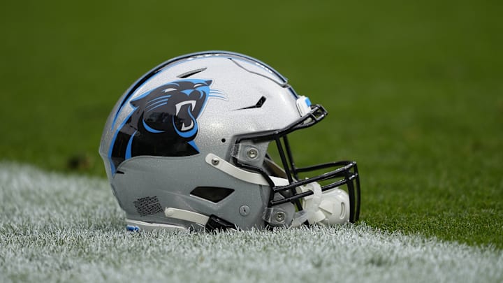 Nov 2, 2025; Green Bay, Wisconsin, USA; Carolina Panthers helmet before a game against the Green Bay Packers at Lambeau Field. Nov 2, 2025; Green Bay, Wisconsin, USA; Carolina Panthers helmet before a game against the Green Bay Packers at Lambeau Field.
