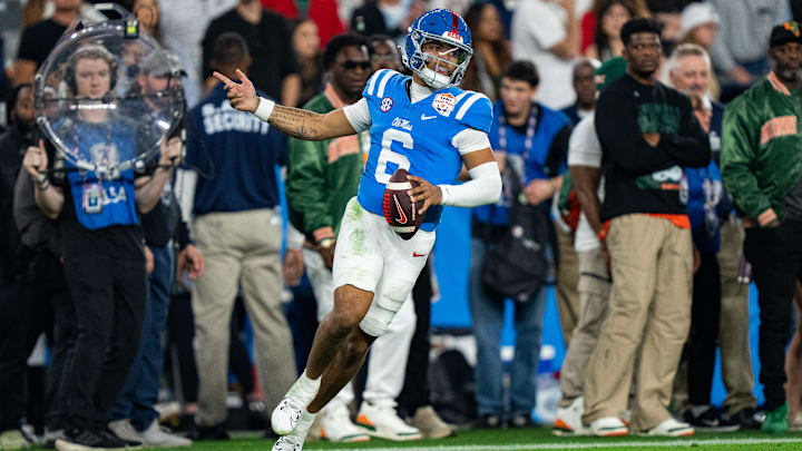 Ole Miss quarterback Trinidad Chambliss (6) celebrates a play during the CFP Fiesta Bowl against Miami at the State Farm Stadium, in Glendale, Ariz., on Thursday, Jan. 8, 2026. Ole Miss quarterback Trinidad Chambliss (6) celebrates a play during the CFP Fiesta Bowl against Miami at the State Farm Stadium, in Glendale, Ariz., on Thursday, Jan. 8, 2026.