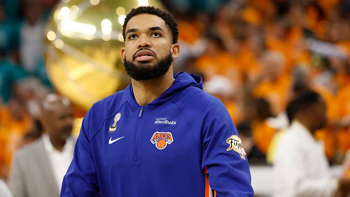 Jun 3, 2026; San Antonio, Texas, USA; New York Knicks center Karl-Anthony Towns (32) practices before game one of the 2026 NBA Finals at Frost Bank Center. Mandatory Credit: Geoff Burke-Imagn Images Jun 3, 2026; San Antonio, Texas, USA; New York Knicks center Karl-Anthony Towns (32) practices before game one of the 2026 NBA Finals at Frost Bank Center. Mandatory Credit: Geoff Burke-Imagn Images