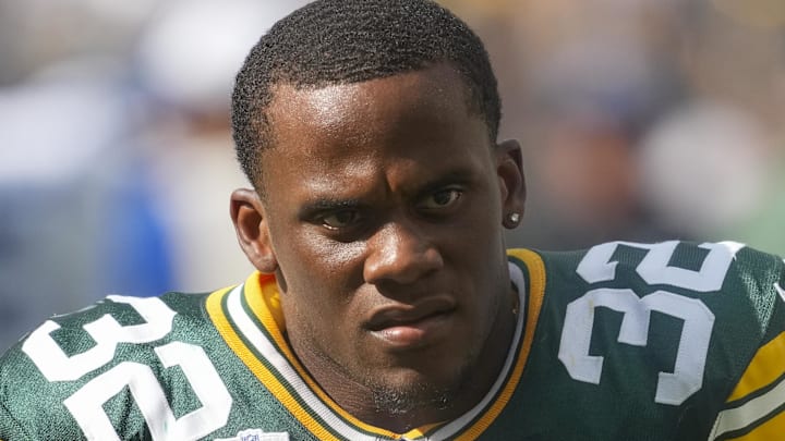 Green Bay Packers running back MarShawn Lloyd (32) following the game against the Indianapolis Colts at Lambeau Field.