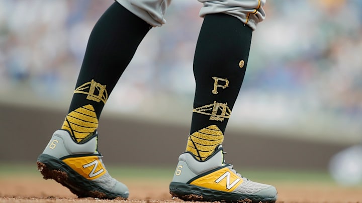 Jul 13, 2019; Chicago, IL, USA; A detail shot of the socks and shoes worn by Pittsburgh Pirates