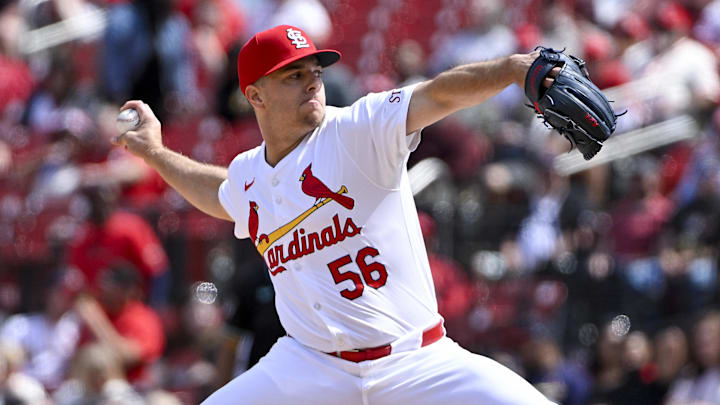 Apr 24, 2024; St. Louis, Missouri, USA;  St. Louis Cardinals relief pitcher Ryan Helsley (56)