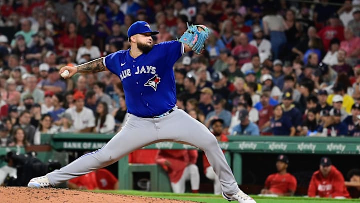 Aug 4, 2023; Boston, Massachusetts, USA; Toronto Blue Jays starting pitcher Alek Manoah (6) pitches