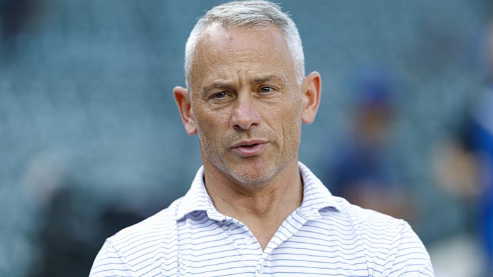 Jul 3, 2025; Chicago, Illinois, USA; Chicago Cubs president of baseball operations Jed Hoyer speaks before a baseball game between the Chicago Cubs and Cleveland Guardians at Wrigley Field. Jul 3, 2025; Chicago, Illinois, USA; Chicago Cubs president of baseball operations Jed Hoyer speaks before a baseball game between the Chicago Cubs and Cleveland Guardians at Wrigley Field.