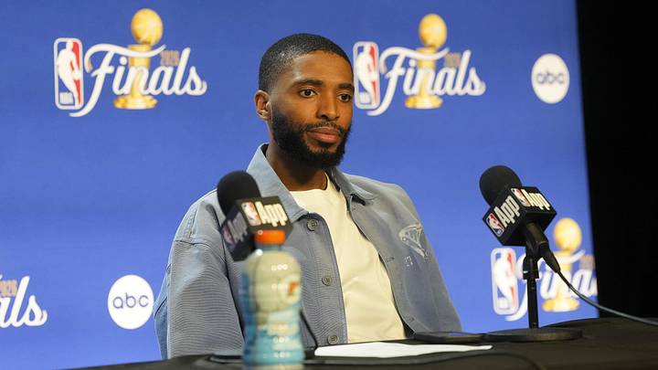 Jun 5, 2026; San Antonio, Texas, USA; New York Knicks guard Mikal Bridges (25) speaks with the media after the game between the Spurs and the Knicks in game two of the 2026 NBA Finals at Frost Bank Center. Mandatory Credit: Daniel Dunn-Imagn Images Jun 5, 2026; San Antonio, Texas, USA; New York Knicks guard Mikal Bridges (25) speaks with the media after the game between the Spurs and the Knicks in game two of the 2026 NBA Finals at Frost Bank Center. Mandatory Credit: Daniel Dunn-Imagn Images