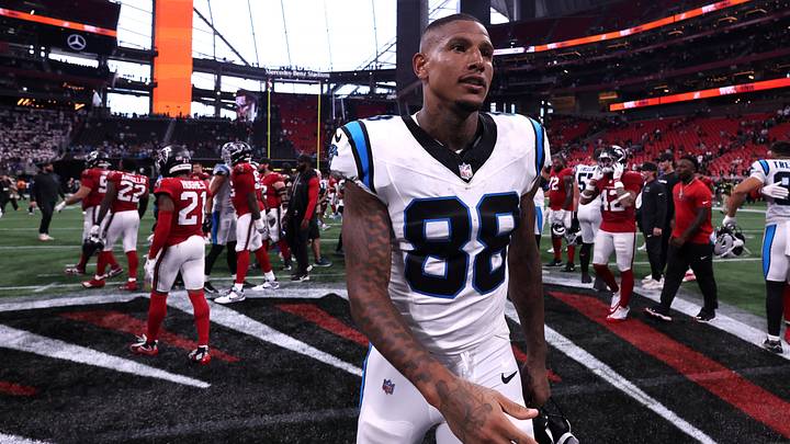 Carolina Panthers tight end Darren Waller (88) looks on after the game against the Atlanta Falcons at Mercedes-Benz Stadium. Carolina Panthers tight end Darren Waller (88) looks on after the game against the Atlanta Falcons at Mercedes-Benz Stadium.