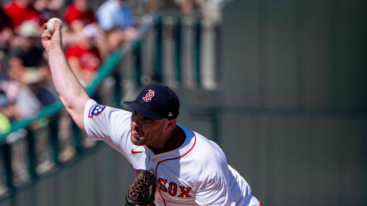 Boston Red Sox Liam Hendriks (31) pitching during the third inning of their game against the New York Mets at JetBlue Park at Fenway South on March 2.