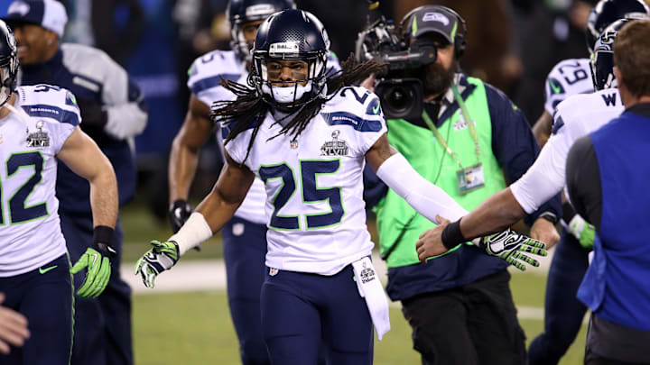 Seattle Seahawks cornerback Richard Sherman before Super Bowl XLVIII against the Denver Broncos at MetLife Stadium. Seattle Seahawks cornerback Richard Sherman before Super Bowl XLVIII against the Denver Broncos at MetLife Stadium.