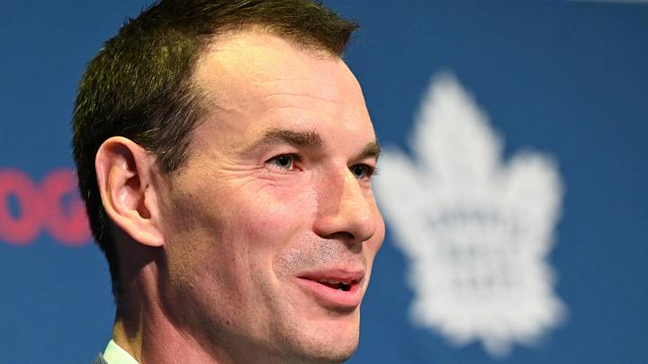 May 4, 2026; Toronto, Ontario, CANADA; Toronto Maple Leafs general manager John Chayka speaks to the media during an introductory news conference at Real Sports Bar. Mandatory Credit: Dan Hamilton-Imagn Images